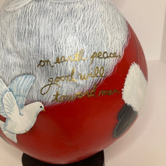 Handpainted Old World Santa Dove Gourd "Peace Goodwill toward Men" 7 x 13" - Picture 3 of 9